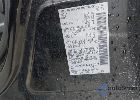 2015 Nissan Pathfinder Sl из США, поврежденный, VIN 5N1AR2MN8FC643713